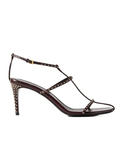 Khaite Cage Studded Glossed-leather Sandals In Burgundy