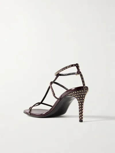 Khaite Cage Studded Glossed-leather Sandals In Burgundy