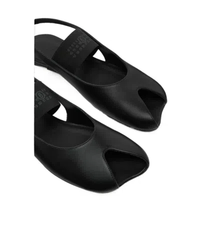 Mm6 Maison Margiela Logo Detailed Open-toe Slingback Sandals In Black