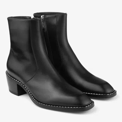 Jimmy Choo Black Calf Leather Ankle Boots With Metal Detail In Black