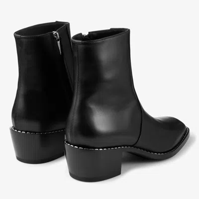 Jimmy Choo Black Calf Leather Ankle Boots With Metal Detail In Black