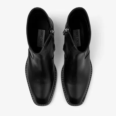 Jimmy Choo Black Calf Leather Ankle Boots With Metal Detail In Black