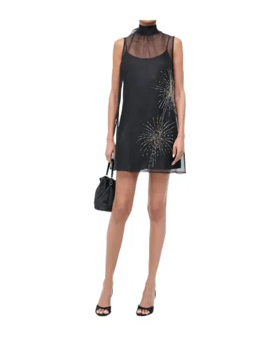 Staud Albee Beaded-detail High-neck Mini Dress In Green