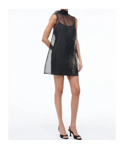 Staud Albee Beaded-detail High-neck Mini Dress In Green