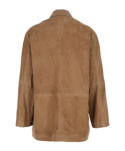Arma Collared Leather Jacket In Brown
