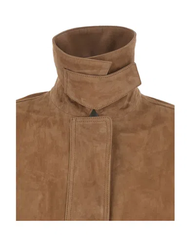 Arma Collared Leather Jacket In Brown