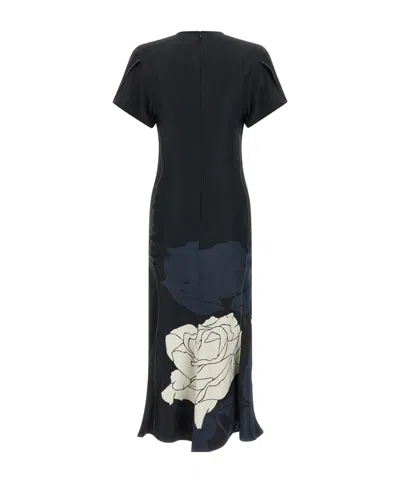 Victoria Beckham 'gathered V-neck' Midi Dress In Blue
