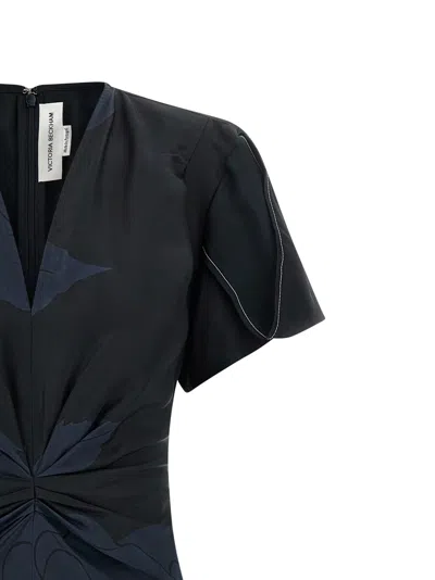Victoria Beckham 'gathered V-neck' Midi Dress In Blue