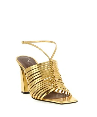 Giuseppe Zanotti Savoia Sandals Ankle Strap Open Square Toe In Gold