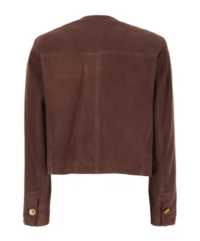 Arma Patch Pocket Round Neck Jacket In Brown