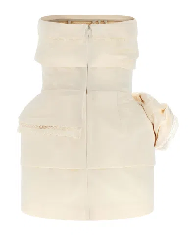 Magda Butrym Strapless Dress Re26 Draped Lace Detail In Brown