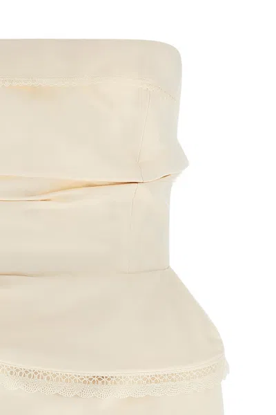 Magda Butrym Strapless Dress Re26 Draped Lace Detail In Brown