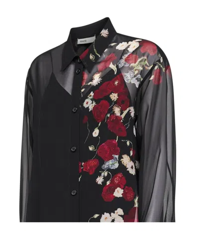 Khaite Gloria Long Sleeve Silk Chiffon Shirtdress In Black