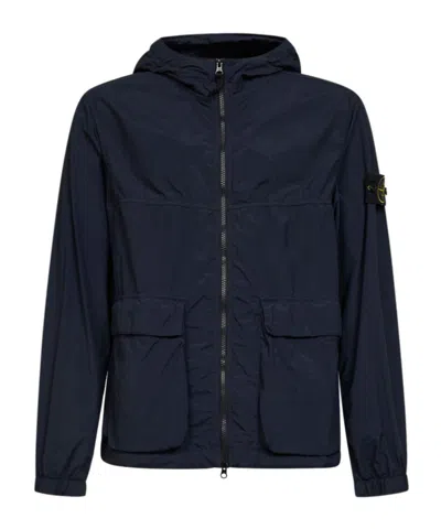 Stone Island Hooded Flap-pocket Jacket In Blue