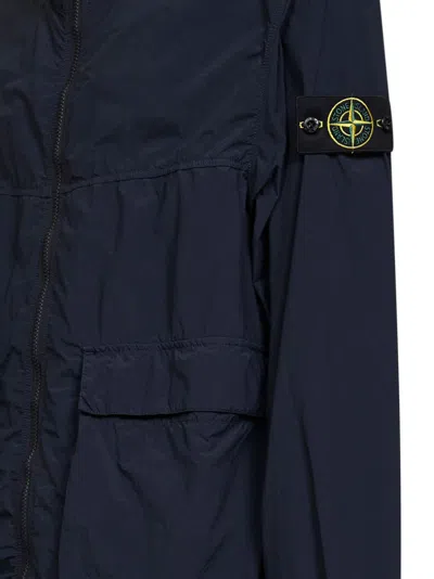 Stone Island Hooded Flap-pocket Jacket In Blue