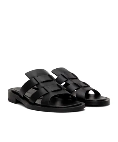 System Leather Flat Sandals In Black