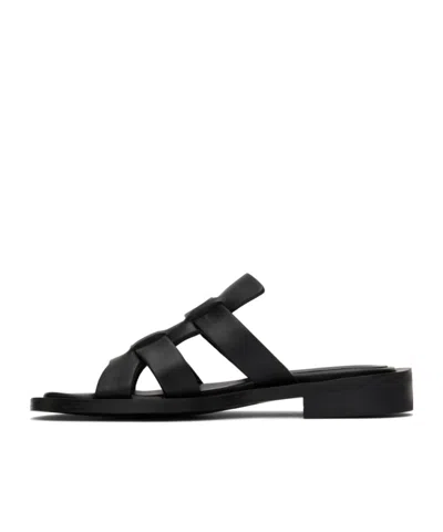 System Leather Flat Sandals In Black