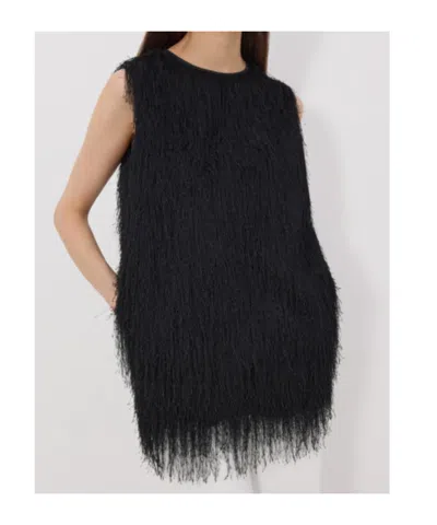 Loulou De Saison Yasmin Fringed Sleeveless Vest In Black
