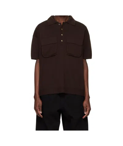 System Wool Blend Short-sleeved Polo Shirt In Brown