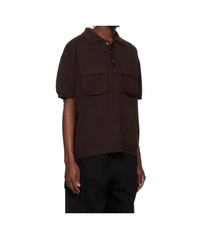 System Wool Blend Short-sleeved Polo Shirt In Brown