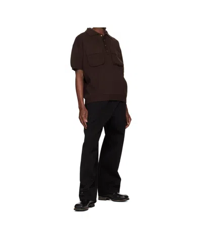 System Wool Blend Short-sleeved Polo Shirt In Brown