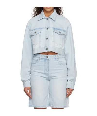 System Blue Cropped Denim Jacket In Blue