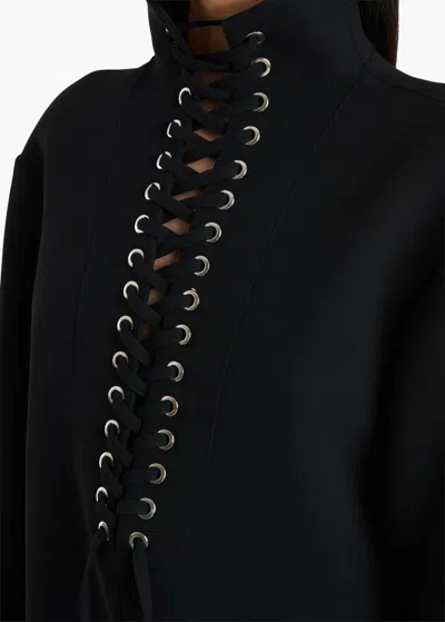 Khaite Lee Lace-up Long Sleeve Double Face Crepe Dress In Black