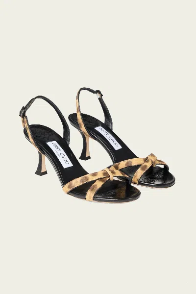 Jimmy Choo Elsy Sandal 70 In Leopard Pony In Gold