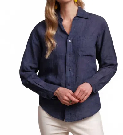 Frances Valentine Perfect Button Down Linen In Navy In Blue