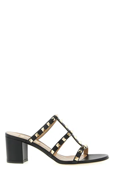 Valentino Garavani 60mm Rockstud Caged Block-heel Slide Sandals In Black