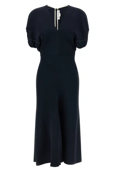 Victoria Beckham Womens Black Blouson-sleeve Fluid-cady Midi Dress In Blue