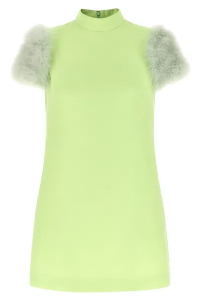 Valentino Feather Dress Faux Fur Sleeves Neckline In Green