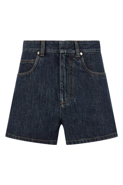 Fendi Women Blue Shorts With Logo Patch On The Rear In Denim Woman In Multi