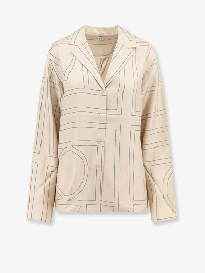 Totême Silk Shirt With Monogram Logo Embroidery In Neutral