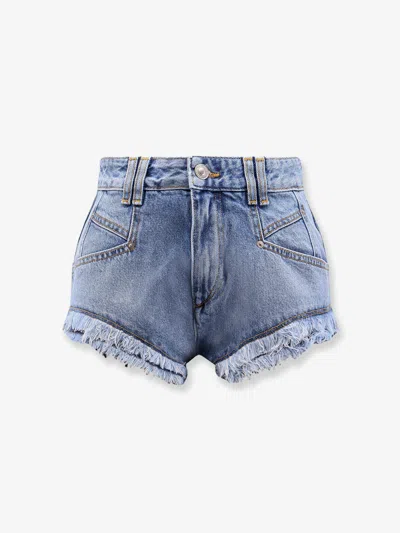 Isabel Marant Eneidala Denim Shorts Silk Nylon Blend In Blue