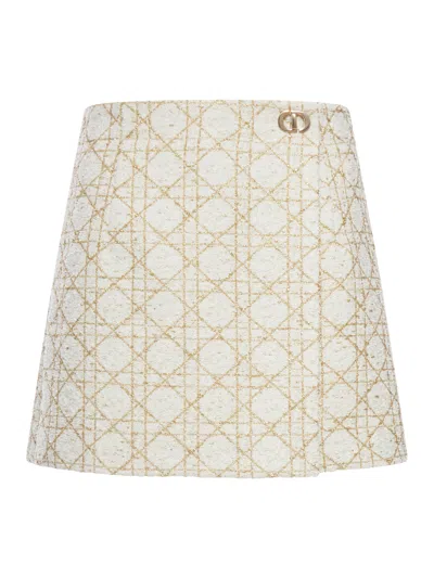 Dior Macrocannage Trouserskirt In White And Gold Wool Blend Tweed In Neutral