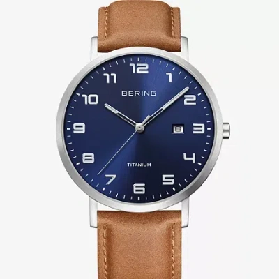 Bering Mens Brown Leather Strap Watch 18640-567 In Brown