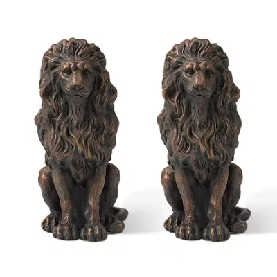 Glitzhome 2-pc. 20.5" Mgo Lion Statue Figurine In Brown