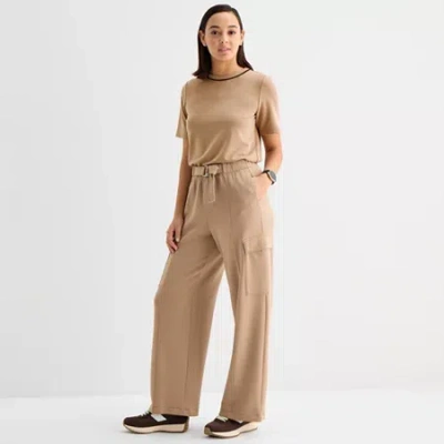 Stylus Womens Wide Leg High Rise Cargo Pant In Brown