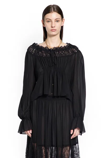 Chloé Crop Top In Silk Georgette And Lace In Black