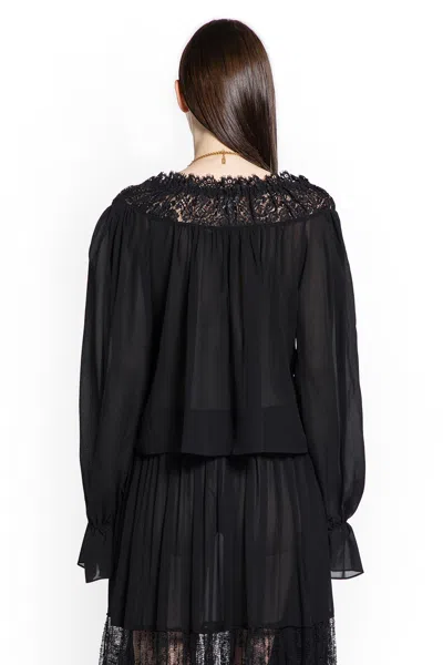 Chloé Crop Top In Silk Georgette And Lace In Black