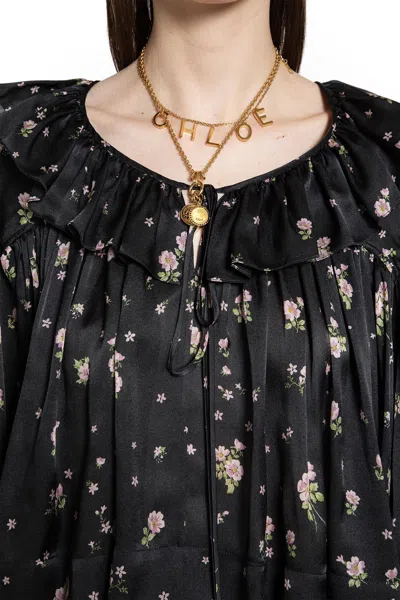 Chloé Gathered Long-sleeve Mini Dress In Silk Charmeuse In Multi