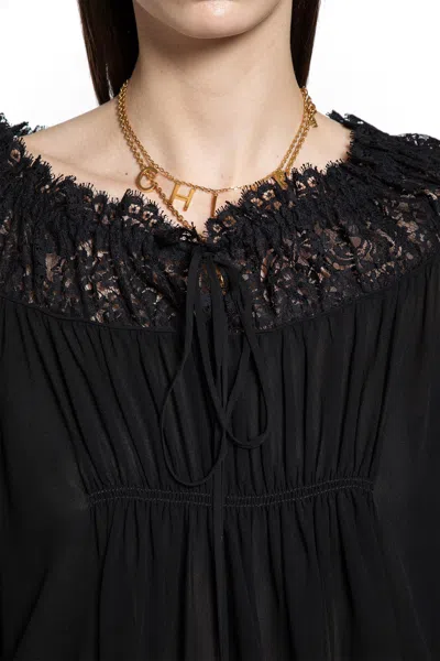 Chloé Crop Top In Silk Georgette And Lace In Black