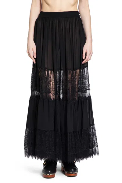 Chloé Tiered Long Skirt In Silk Georgette And Lace In Animal Print
