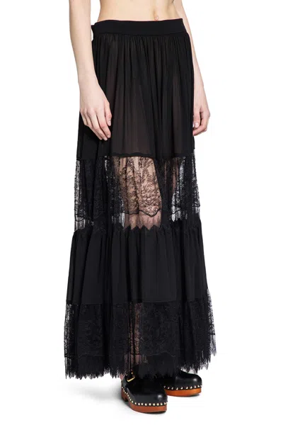 Chloé Tiered Long Skirt In Silk Georgette And Lace In Animal Print