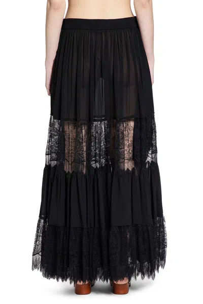Chloé Tiered Long Skirt In Silk Georgette And Lace In Animal Print