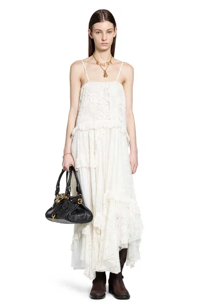 Chloé Thin Strap Long Dress In Embroidered Lace In White