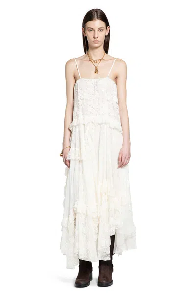 Chloé Thin Strap Long Dress In Embroidered Lace In White