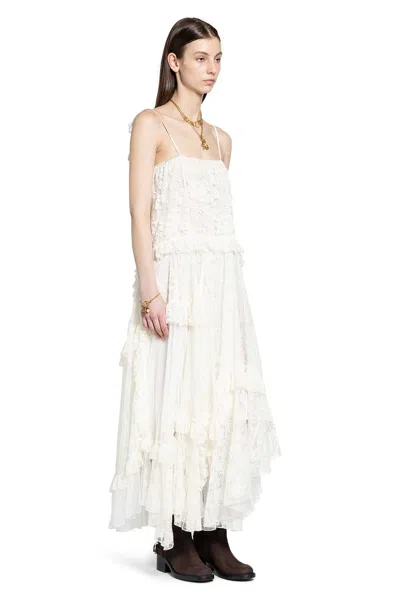 Chloé Thin Strap Long Dress In Embroidered Lace In White