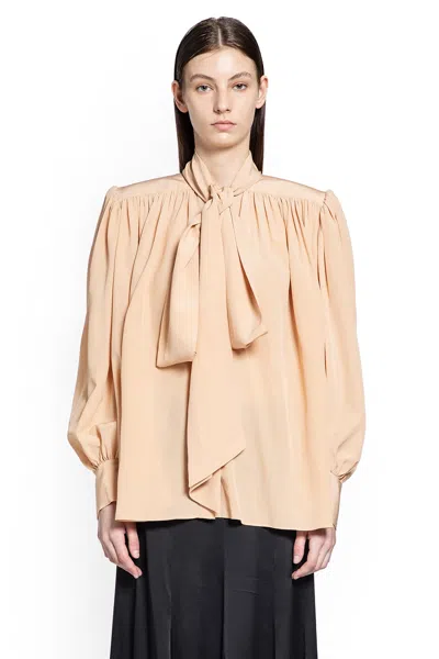 Chloé Oversized Gathered Lavallière Blouse In Neutral